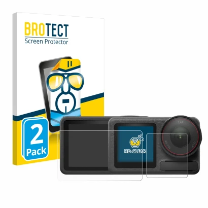 Parte frontale di una confezione del prodotto con il logo del marchio BROTECT. Accanto è raffigurato il dispositivo DJI Osmo A