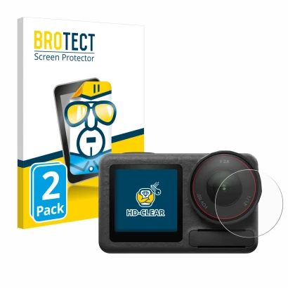 Parte frontale di una confezione del prodotto con il logo del marchio BROTECT. Accanto è raffigurato il dispositivo DJI Osmo A
