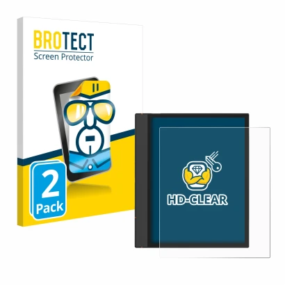 Parte frontale di una confezione del prodotto con il logo del marchio BROTECT. Accanto è raffigurato il dispositivo Boox Note