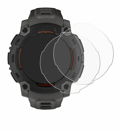 Immagine del dispositivo Garmin Instinct E (45 mm) con un'ampia varietà di protezioni per lo schermo.