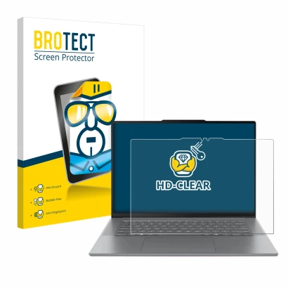 Parte frontale di una confezione del prodotto con il logo del marchio BROTECT. Accanto è raffigurato il dispositivo Lenovo Yog