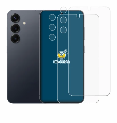 Immagine del dispositivo Samsung Galaxy S25 (Fronte+Fotocamera) con un'ampia varietà di protezioni per lo schermo.