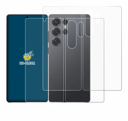 Immagine del dispositivo Samsung Galaxy S25 Ultra (Fronte+Retro) con un'ampia varietà di protezioni per lo schermo.