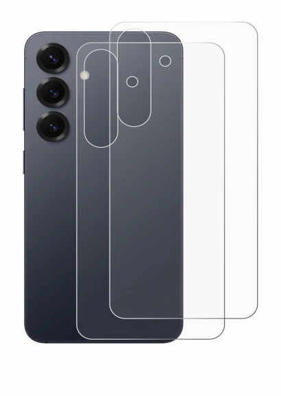 Immagine del dispositivo Samsung Galaxy S25 (Posteriore) con un'ampia varietà di protezioni per lo schermo.