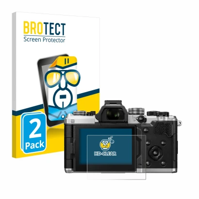 Parte frontale di una confezione del prodotto con il logo del marchio BROTECT. Accanto è raffigurato il dispositivo OM System