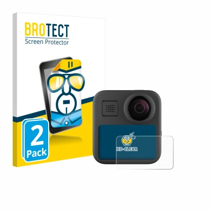 Parte frontale di una confezione del prodotto con il logo del marchio BROTECT. Accanto è raffigurato il dispositivo GoPro Max