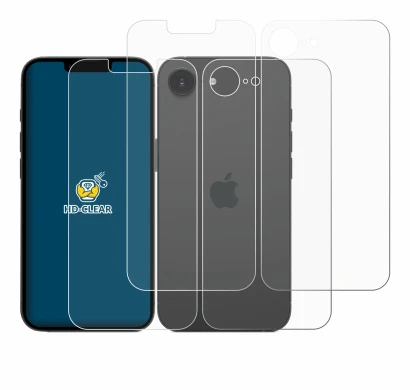 Immagine del dispositivo Apple iPhone 16e (Fronte+Retro) con un'ampia varietà di protezioni per lo schermo.