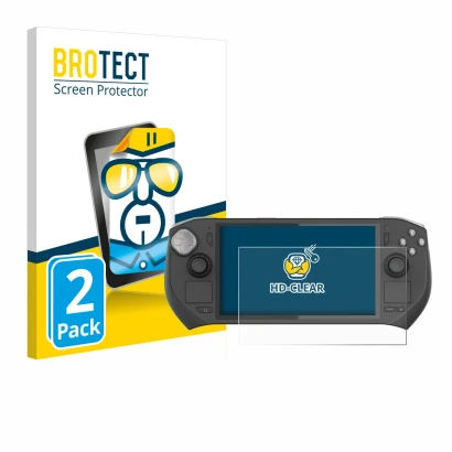 Parte frontale di una confezione del prodotto con il logo del marchio BROTECT. Accanto è raffigurato il dispositivo Zotac Gami