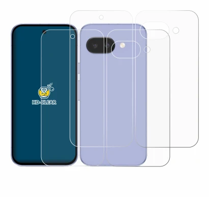Immagine del dispositivo Google Pixel 9a (Fronte+Retro) con un'ampia varietà di protezioni per lo schermo.
