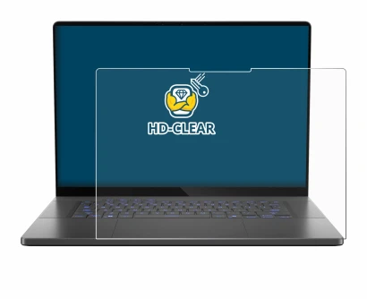 Immagine del dispositivo ASUS ROG Zephyrus G16 2025 con un'ampia varietà di protezioni per lo schermo.