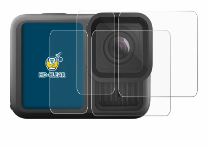 Immagine del dispositivo GoPro Hero 13 Black Ultra Wide Edition con un'ampia varietà di protezioni per lo schermo.