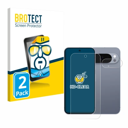 Parte frontale di una confezione del prodotto con il logo del marchio BROTECT. Accanto è raffigurato il dispositivo Google Pix