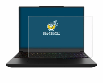 Immagine del dispositivo XMG Pro 16 con un'ampia varietà di protezioni per lo schermo.