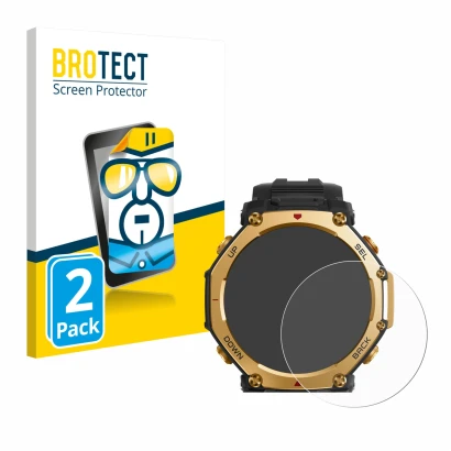 Parte frontale di una confezione del prodotto con il logo del marchio BROTECT. Accanto è raffigurato il dispositivo Huami Amaz