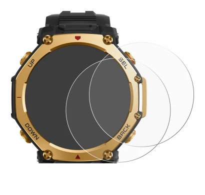 Immagine del dispositivo Huami Amazfit T-Rex 3 Pro (48 mm) con un'ampia varietà di protezioni per lo schermo.