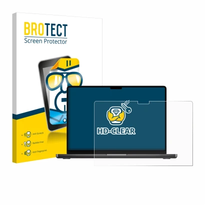 Parte frontale di una confezione del prodotto con il logo del marchio BROTECT. Accanto è raffigurato il dispositivo Apple MacB