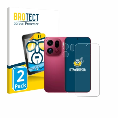 Parte frontale di una confezione del prodotto con il logo del marchio BROTECT. Accanto è raffigurato il dispositivo Oppo Find 