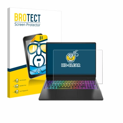 Parte frontale di una confezione del prodotto con il logo del marchio BROTECT. Accanto è raffigurato il dispositivo HP Omen Ma