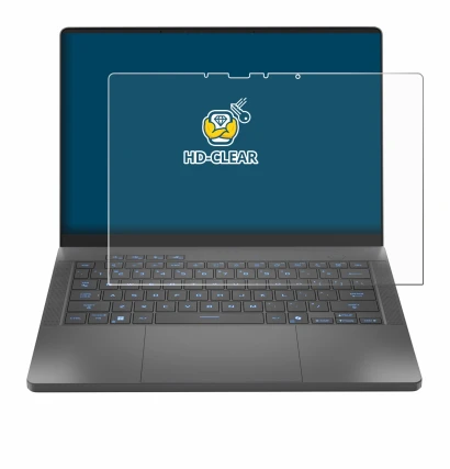 Immagine del dispositivo ASUS ROG Zephyrus G14 2025 GA403 con un'ampia varietà di protezioni per lo schermo.