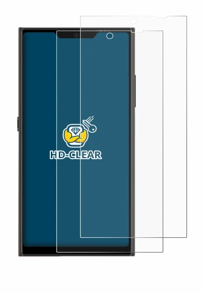 Immagine del dispositivo Jolla Phone con un'ampia varietà di protezioni per lo schermo.