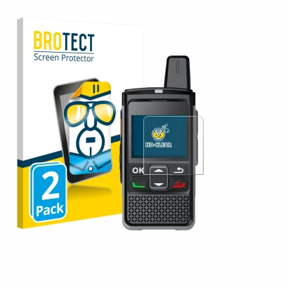 Parte frontale di una confezione del prodotto con il logo del marchio BROTECT. Accanto è raffigurato il dispositivo Hytera PNC