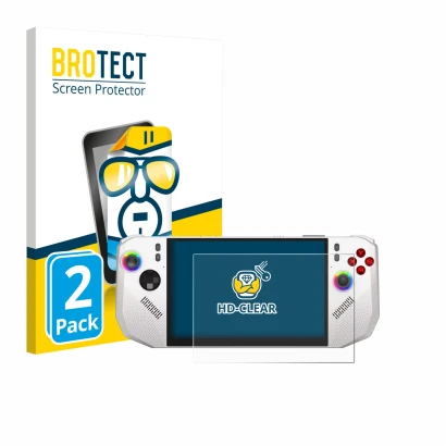 Parte frontale di una confezione del prodotto con il logo del marchio BROTECT. Accanto è raffigurato il dispositivo MSI Claw A
