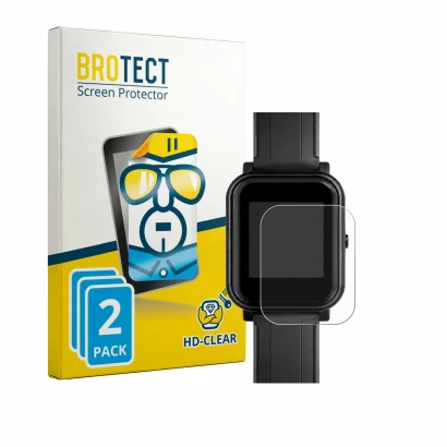 Parte frontale di una confezione del prodotto con il logo del marchio BROTECT. Accanto è raffigurato il dispositivo Bangle.js