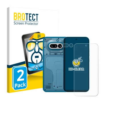 Parte frontale di una confezione del prodotto con il logo del marchio BROTECT. Accanto è raffigurato il dispositivo Nothing Ph