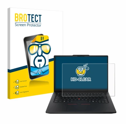 Parte frontale di una confezione del prodotto con il logo del marchio BROTECT. Accanto è raffigurato il dispositivo Lenovo Thi