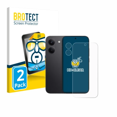 Parte frontale di una confezione del prodotto con il logo del marchio BROTECT. Accanto è raffigurato il dispositivo Xiaomi Poc