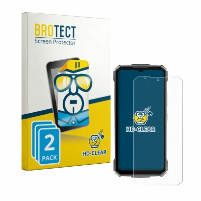 Parte frontale di una confezione del prodotto con il logo del marchio BROTECT. Accanto è raffigurato il dispositivo Doogee Fir