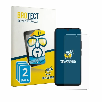 Parte frontale di una confezione del prodotto con il logo del marchio BROTECT. Accanto è raffigurato il dispositivo Xiaomi Red