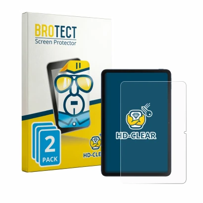 Parte frontale di una confezione del prodotto con il logo del marchio BROTECT. Accanto è raffigurato il dispositivo Xiaomi Poc