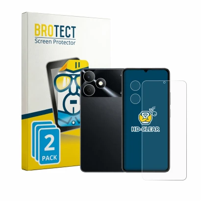 Parte frontale di una confezione del prodotto con il logo del marchio BROTECT. Accanto è raffigurato il dispositivo realme Not