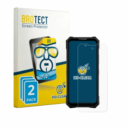 Parte frontale di una confezione del prodotto con il logo del marchio BROTECT. Accanto è raffigurato il dispositivo Doogee V50