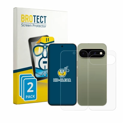 Parte frontale di una confezione del prodotto con il logo del marchio BROTECT. Accanto è raffigurato il dispositivo Google Pix