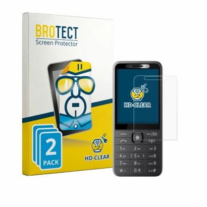 Parte frontale di una confezione del prodotto con il logo del marchio BROTECT. Accanto è raffigurato il dispositivo Nokia 235