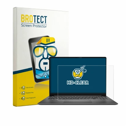 Parte frontale di una confezione del prodotto con il logo del marchio BROTECT. Accanto è raffigurato il dispositivo MSI Modern