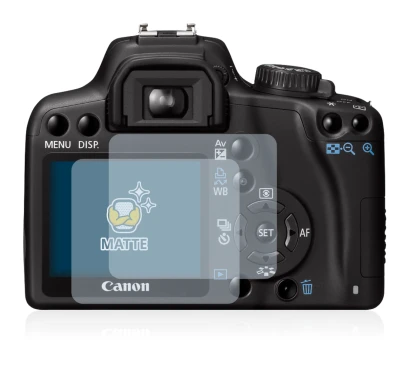 Immagine del dispositivo Canon EOS 1000D con un'ampia varietà di protezioni per lo schermo.