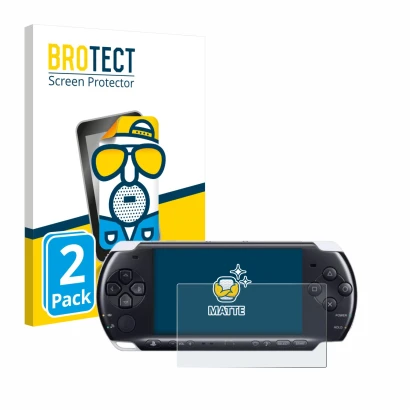 Parte frontale di una confezione del prodotto con il logo del marchio BROTECT. Accanto è raffigurato il dispositivo Sony PSP 3