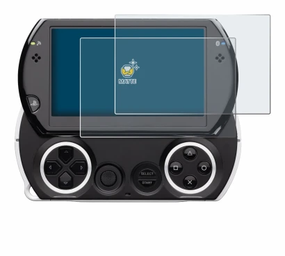 Immagine del dispositivo Sony PSP Go con un'ampia varietà di protezioni per lo schermo.