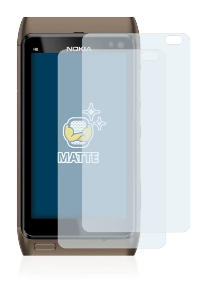 Immagine del dispositivo Nokia n8 con un'ampia varietà di protezioni per lo schermo.