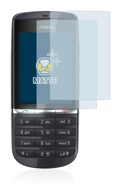 Immagine del dispositivo Nokia Asha 300 con un'ampia varietà di protezioni per lo schermo.