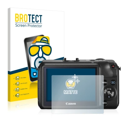 Parte frontale di una confezione del prodotto con il logo del marchio BROTECT. Accanto è raffigurato il dispositivo Canon EOS