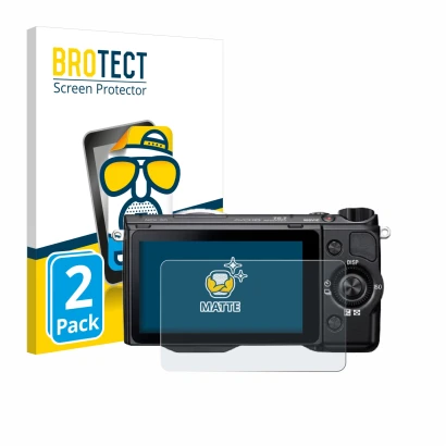 Parte frontale di una confezione del prodotto con il logo del marchio BROTECT. Accanto è raffigurato il dispositivo Sony Alpha