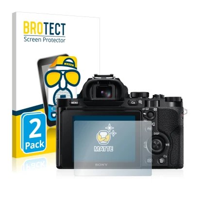 Parte frontale di una confezione del prodotto con il logo del marchio BROTECT. Accanto è raffigurato il dispositivo Sony Alpha