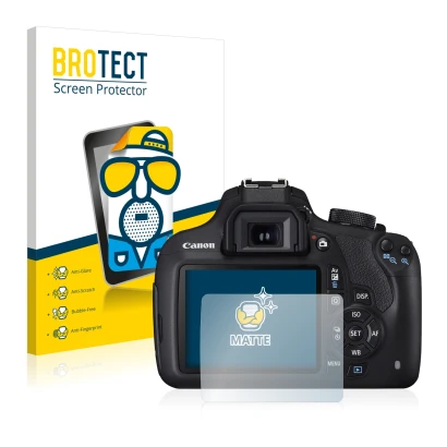 Parte frontale di una confezione del prodotto con il logo del marchio BROTECT. Accanto è raffigurato il dispositivo Canon EOS
