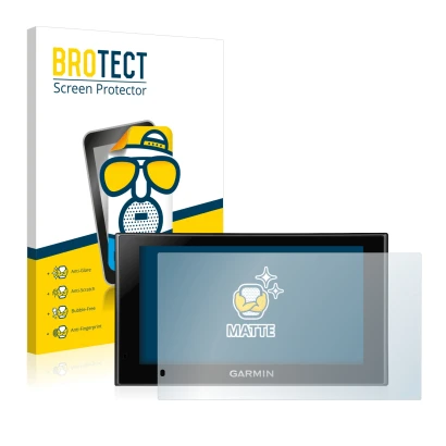 Parte frontale di una confezione del prodotto con il logo del marchio BROTECT. Accanto è raffigurato il dispositivo Garmin nüv