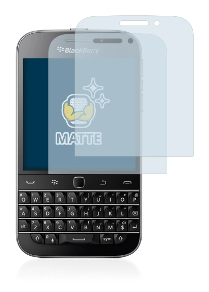 Immagine del dispositivo Blackberry Classic Q20 con un'ampia varietà di protezioni per lo schermo.