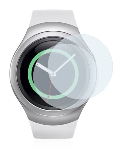 Immagine del dispositivo Samsung Gear S2 con un'ampia varietà di protezioni per lo schermo.